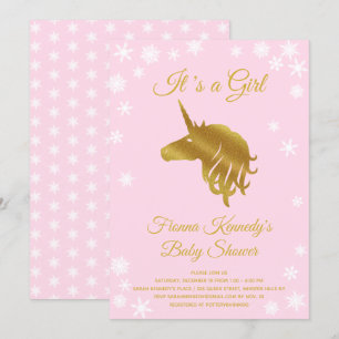 Invitation Pink C'est une fille Baby shower d'hiver Unicorn