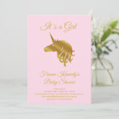 Invitation Pink C'est une fille Unicorn Baby shower Invitatio (Debout devant)