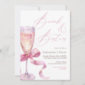 Invitation Pink Champagne Bow Brunch & Besties Galentine’s  (Devant)
