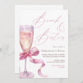Invitation Pink Champagne Bow Brunch & Besties Galentine’s  (Devant / Derrière)