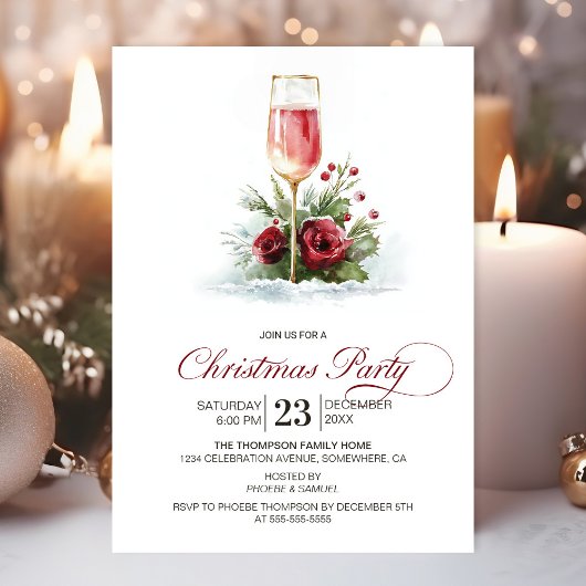Invitation Pink Champagne Christmas Party