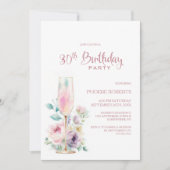 Invitation Pink Champagne Floral 30th Birthday Party (Devant)