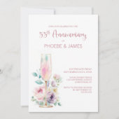 Invitation Pink Champagne Floral 55th Wedding Anniversary (Devant)