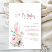 Invitation Pink Champagne Floral 80th Birthday Party