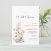 Invitation Pink Champagne Floral Bridal Shower (Debout devant)