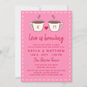 Invitation Pink Charming Coffee Cups Love Is Brewing Shower (Devant)