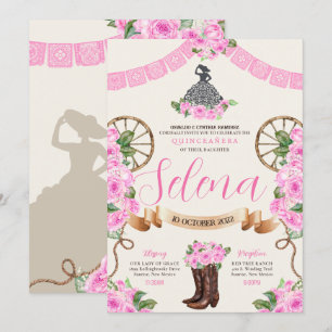 Invitation Pink Charro Quinceanera Papel Picado Rose occident