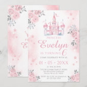 Invitation Pink château princesse anniversaire fille invitati (Devant / Derrière)
