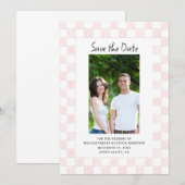 Invitation Pink Checkerboard Photo Save the Date (Devant / Derrière)
