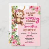 Invitation Pink Cheeky Little Monkey Savannah Theme Birthday (Devant / Derrière)