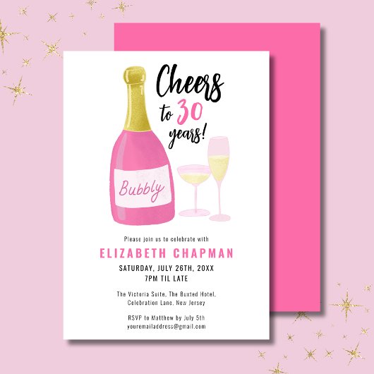 Invitation Pink Cheers à 30 ans bubbly 30e anniversaire fête