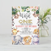 Invitation Pink Cheetah Imprimer Safari Wild One 1er annivers (Debout devant)