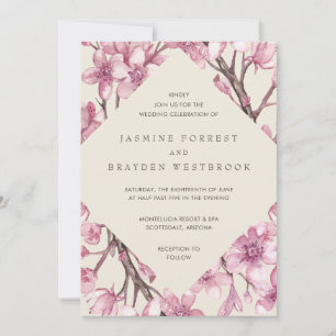 Invitation Pink Cherry Blossom Geometric Floral Wedding