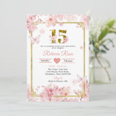 Invitation Pink Cherry Blossom Sakura Gold 15th Quinceañera (Debout devant)