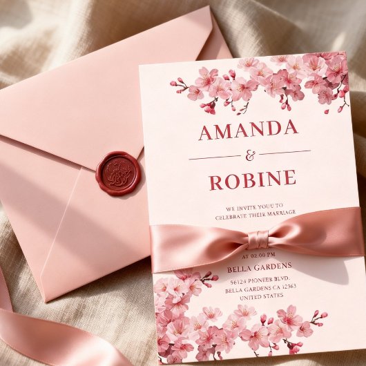 Invitation Pink Cherry Blossom Wedding