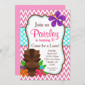 Invitation Pink Chevron, fête d'anniversaire de Tiki Man Luau (Devant / Derrière)