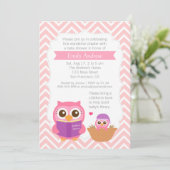 Invitation Pink Chevron Livre à thème Chouette Baby shower (Debout devant)