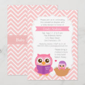 Invitation Pink Chevron Livre à thème Chouette Baby shower (Devant / Derrière)