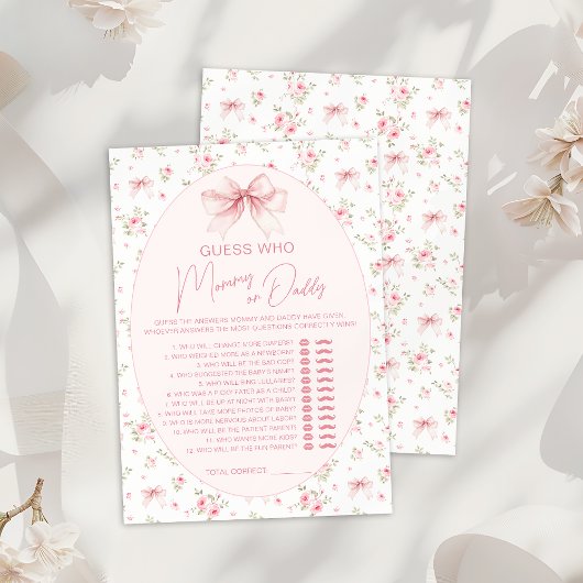 Invitation Pink Chic Floral maman ou papa Baby shower jeu