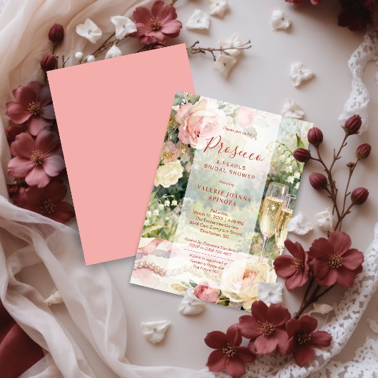 Invitation Pink Chic Prosecco & Pearls Glitter Bridal Shower