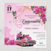 Invitation Pink Chicana Lowrider Chola Quinceanera (Devant / Derrière)