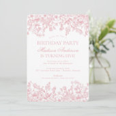 Invitation Pink Chinoiserie Vintage Floral Birthday Party (Debout devant)