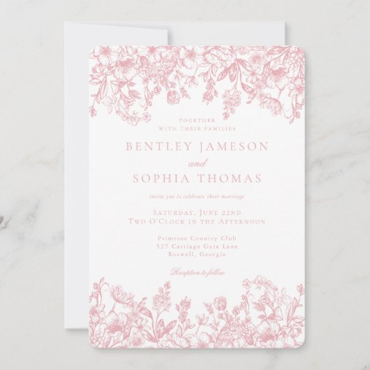 Invitation Pink Chinoiserie Vintage French Floral Wedding (Devant)