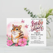 Invitation Pink Chipmunk Bliss Whimsical Girl Baby shower (Debout devant)