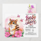 Invitation Pink Chipmunk Bliss Whimsical Girl Baby shower (Devant / Derrière)