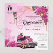 Invitation Pink Chola Lowrider Chicana Quinceanera (Devant / Derrière)