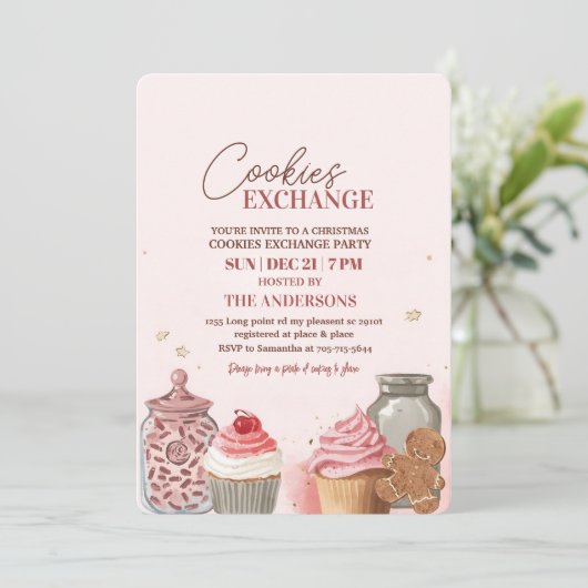 Invitation Pink Christmas Cookie Exchange (Debout devant)