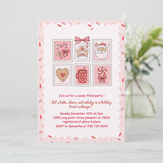 Invitation Pink Christmas Cookie Exchange (Debout devant)