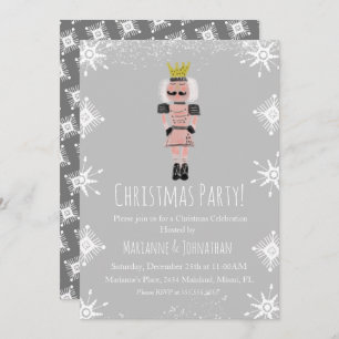 Invitation Pink Christmas Party Nutcracker Snowflakes