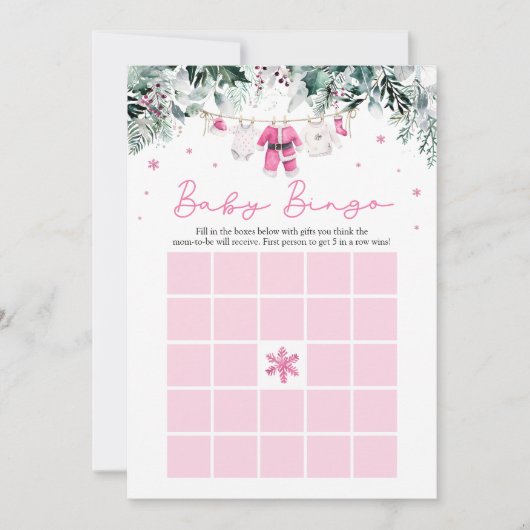 Invitation Pink Christmas Père Noël Baby Bingo Baby shower Je (Devant)