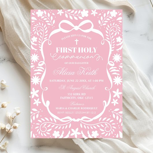 Invitation Pink Cielito Lindo First Holy Communion