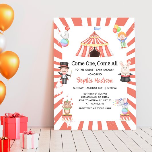 Invitation Pink Circus Carnival bébé Fille douche