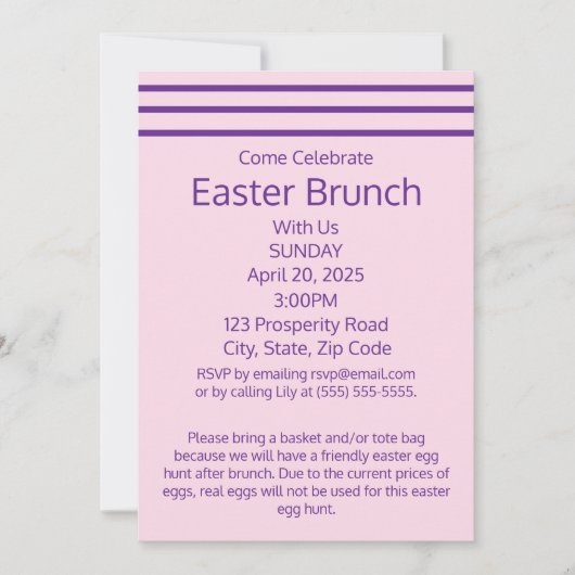Invitation Pink Classic rayé Pâques Brunch (Devant)