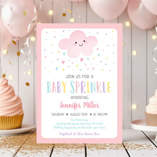 Invitation Pink Cloud Girl Baby Sprinkel
