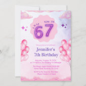 Invitation Pink Cloud “I Was 6 Now I’m 7” Girl Birthday (Devant)