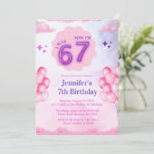 Invitation Pink Cloud “I Was 6 Now I’m 7” Girl Birthday (Debout devant)