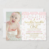 Invitation Pink Cloud Twinkle Twinkle Star Photo 1er annivers (Devant)
