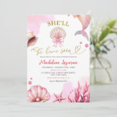 Invitation Pink Coastal She'll Be Here Soon Baby Shower (Debout devant)
