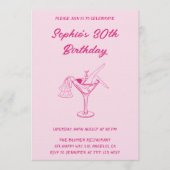 Invitation Pink Cocktail Party 30th Birthday | Retro Martini  (Devant)