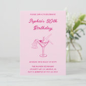 Invitation Pink Cocktail Party 30th Birthday | Retro Martini  (Debout devant)