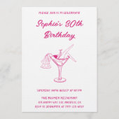 Invitation Pink Cocktail Party 30th Birthday | Retro Martini (Devant)