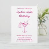 Invitation Pink Cocktail Party 30th Birthday | Retro Martini (Debout devant)