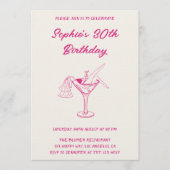 Invitation Pink Cocktail Party 30th Birthday | Retro Martini  (Devant)