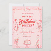 Invitation Pink Cocktail Valentine’s Day 21st Birthday Party (Devant)