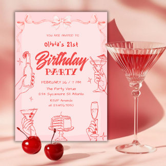 Invitation Pink Cocktail Valentine’s Day 21st Birthday Party