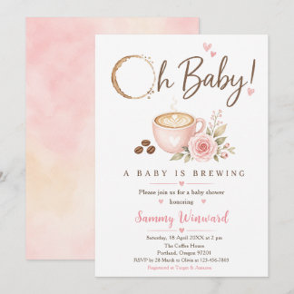 Invitation Pink Coffee Baby Shower A Baby Is Brewing